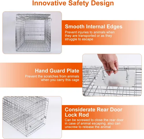 Vista 4 de iMounTEK Trampa grande para animales de 32 x 12.5 x 12 pulgadas, trampa grande para gatos humanitarios, jaula de roedores para animales vivos
