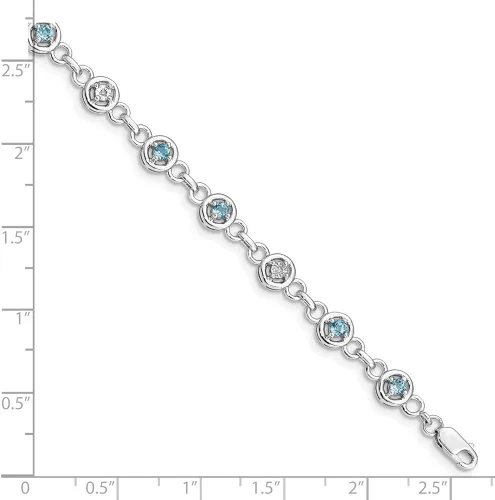 Vista 3 de Pulsera de plata de ley 925 maciza con topacio azul y diamante con cierre de mosquetón seguro de 7 pulgadas
