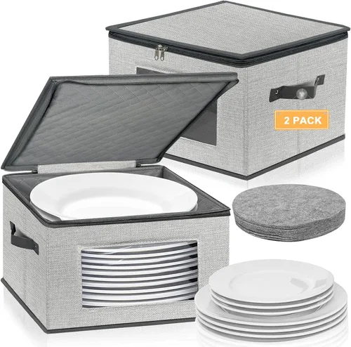 Vista 11 de homyfort Contenedores de almacenamiento de China con tapa y asas, caja de almacenamiento de vajilla para platos con 12 separadores de fieltro