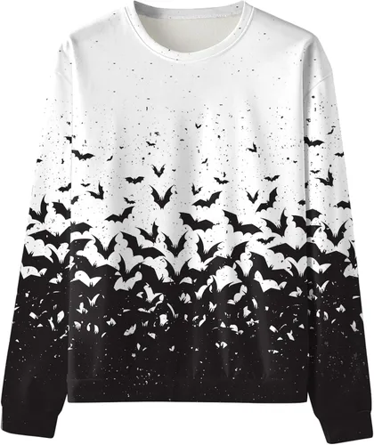 Vista 2 de Ciewfwe Mens Funny Halloween Shirt Ugly Pumpkin Long Sleeve Graphic Tee Shirts Ghost Skull Graphic Workout Athletic Shirts
