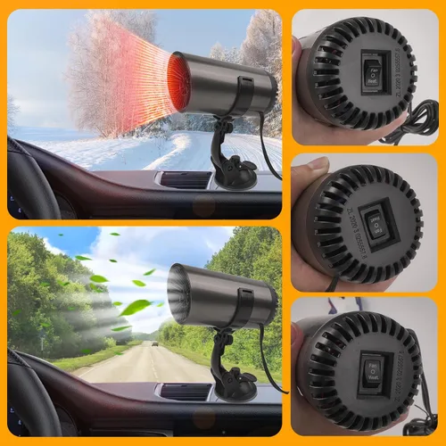Vista 4 de Calentador de automóvil, descongelador portátil de 12 V 150 W, ventilador de calefacción o enfriamiento rápido 2 en 1, enchufe al encendedor
