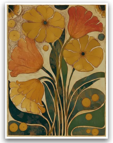 Vista 18 de Juego de 3 pósteres florales retro, imágenes de flores coloridas, póster moderno y colorido de arte de pared botánico bohemio de mediados de siglo