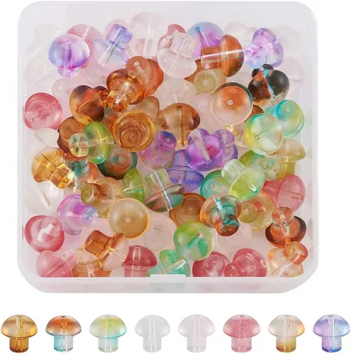 Vista 8 de KISSITTY 80 cuentas de cristal de hongo 3D de cristal perforadas en el centro de setas espaciadoras para decoración de joyas, manualidades