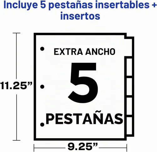 Vista 3 de Avery Separadores para carpetas de 3 anillas, juegos de 5 pestañas, separadores de plástico de dos bolsillos con pestañas, multicolor, 1 juego