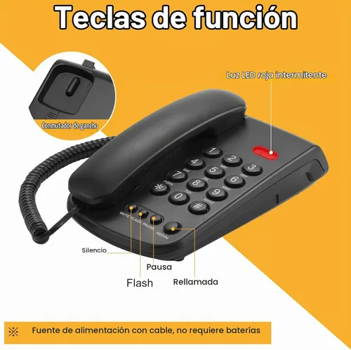 Vista 2 de Teléfono con cable Uvital para teléfonos fijos, teléfono fijo negro