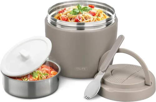 Vista 8 de Termo de sopa para comida caliente, contenedor de almuerzo aislado de acero inoxidable de 32 onzas, termo de boca ancha para sopa y alimentos, Negro