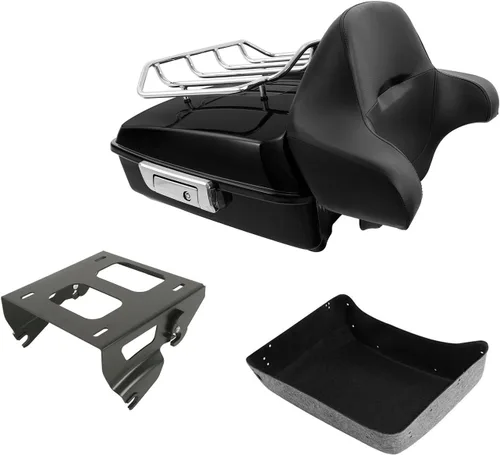 Vista 23 de TCT-MOTORPARTS Paquete de viaje picado, maletero, almohadilla de respaldo, estante de montaje individual negro para modelos Harley Touring Road King