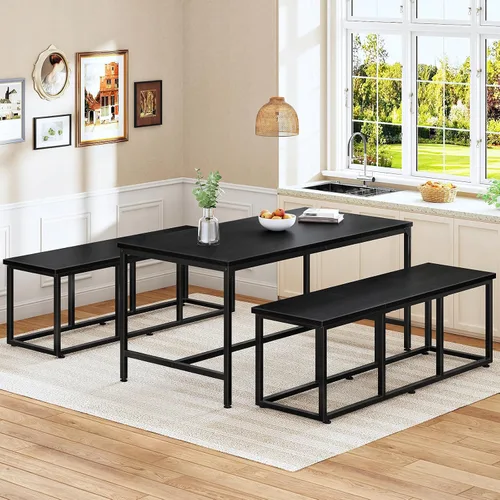 Vista 2 de HOOBRO Banco de comedor, banco de mesa de comedor de 47.2 pulgadas, banco de cocina de estilo industrial, marco de acero, fácil de montar