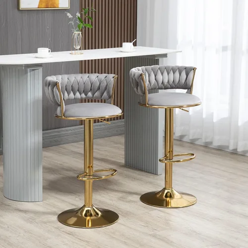 Vista 5 de Taburetes de bar modernos de terciopelo, juego de 3 taburetes de bar giratorios de 360°, altura de mostrador, taburetes de cocina para isla sillas