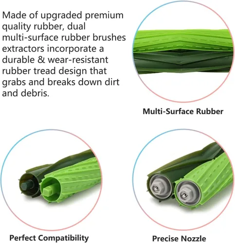 Vista 2 de Piezas de repuesto de cepillos de rodillos de goma para múltiples superficies compatibles con Irobot Roomba I E y J Series I1+ I7 I3+ I4+ I6+ I7+
