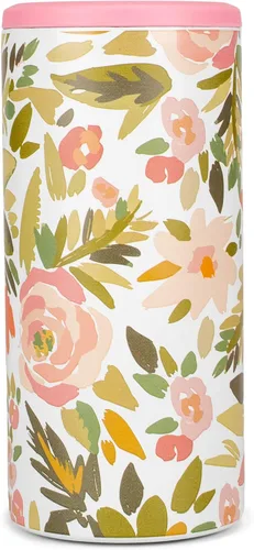 Vista 3 de CAUS Coming Up Roses Rosa Floral Acero Inoxidable Skinny Can Cooler Beverage Sleeve