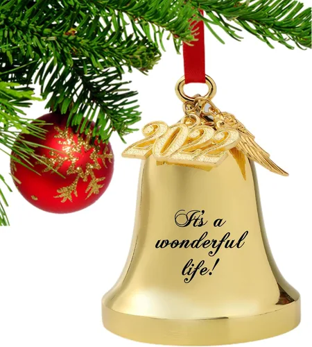 Vista 8 de JUPPE 2025 Campanas de Navidad Grabadas en Oro "Es una Maravillosa Vida" Adornos Colgantes para Árbol de Navidad Adornos de Boda y Aniversario