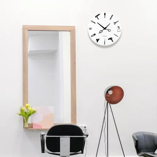 Vista 6 de Timelike Barber Equiment Tools Reloj de pared Diseño moderno Barbería Negocios Señal Reloj de pared Belleza Peluquería Reloj de peluquería Regalo