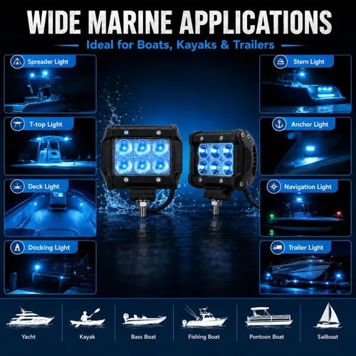 Vista 4 de Shangyuan Pontón - Luz de acoplamiento para barcos - Esparcidor LED marino y luces de navegación, azul, 2 piezas