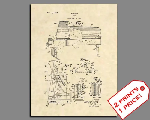 Vista 5 de Impresiones de Patentes – 1938 Steinway & Sons Música del Piano – pared arte – arte cartel (8.5 x 11") de Patentes – 70