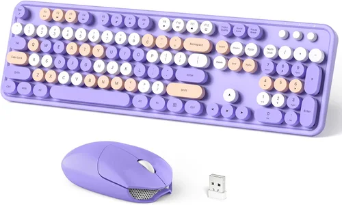 Vista 28 de Dilter Combo de teclado y mouse inalámbricos, teclado retro con teclas redondas, ergonómico de tamaño completo, ideal para PC con Windows, hogar