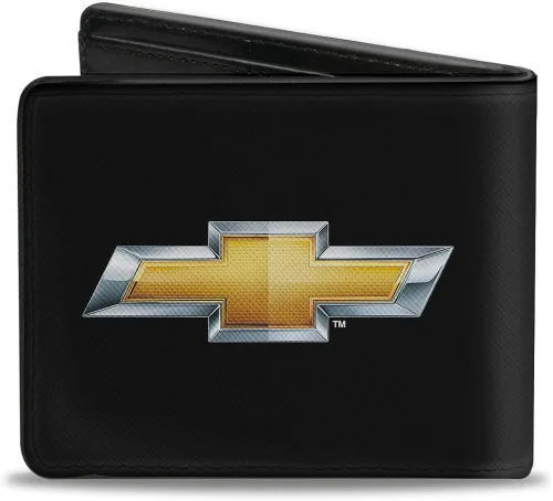 Vista 2 de Hebilla para hombre con hebilla y hebilla de PU Bifold Chevy Bowtie NegroDorado Logo centrado Bi Fold Wallet Multicolor 40 x 35 US