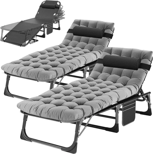 Vista 12 de H&ZT Silla de salón plegable con abertura para la cara – Silla reclinable ajustable para bronceado al aire libre con colchón, silla de sol