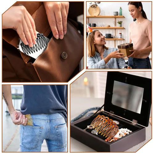 Vista 4 de Peinetas de pelo francés, 8 piezas, peines laterales para el cabello, peines decorativos para mujeres, juego de accesorios de plástico