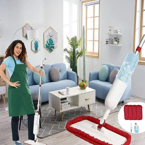 Vista 9 de Mopa pulverizadora para limpieza de pisos, mopa de microfibra húmeda y seca con 4 almohadillas lavables, botella recargable de 22.1 onzas líquidas