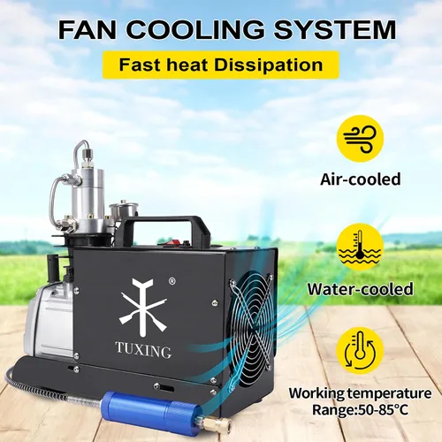 Vista 3 de TUXING Bomba de compresor de aire de alta presión de 4500 psi, control ajustable con parada automática de 110 V 30 Mpa, bomba de aire eléctrica