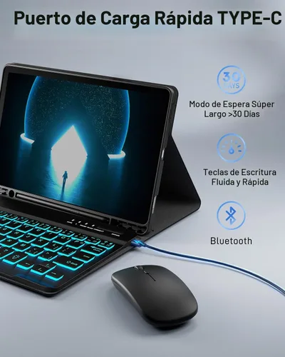 Vista 4 de Funda de teclado para Tab A9 de 8.7 pulgadas con teclado Samsung Galaxy Tab A9-2023 (SM-X110/SM-X115) Funda para tableta con teclado mágico