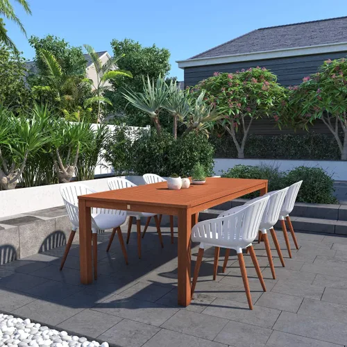 Vista 8 de Brampton Patio Brampton Venice - Juego de comedor rectangular de 7 piezas, acabado de teca oscura y sillas grises, ideal para patio y exteriores