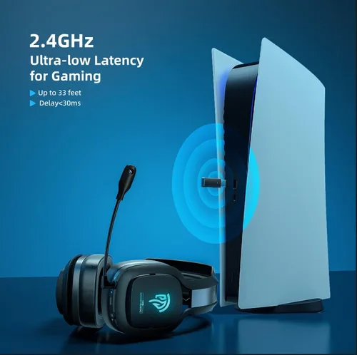 Vista 2 de EasySMX Sleipnir C06W - Auriculares inalámbricos para juegos de 2.4 GHz con micrófono para PC, PS4, PS5, Mac, interruptor, auriculares Bluetooth