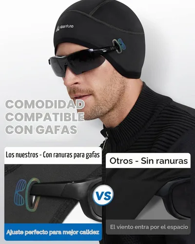 Vista 2 de Hikenture Skull Cap Helmet Liner with Glasses Holes, Winter Cycling Cap Negro