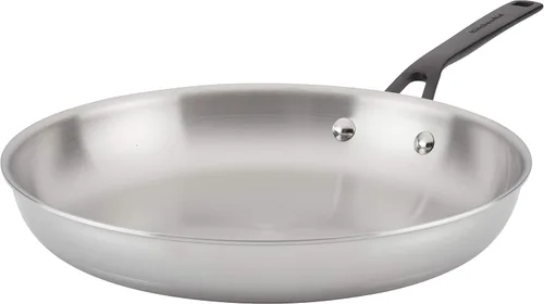Vista 12 de KitchenAid Sartén para saltear de inducción de acero inoxidable revestido de 5 capas con tapa, 5 cuartos de galón, acero inoxidable pulido