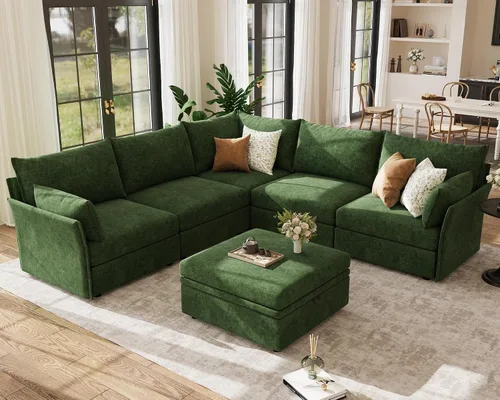 Vista 34 de Sofá seccional modular de gran tamaño de 103.5 pulgadas, sofá convertible en forma de L con otomana móvil, sofás esquineros grandes de 6 asientos