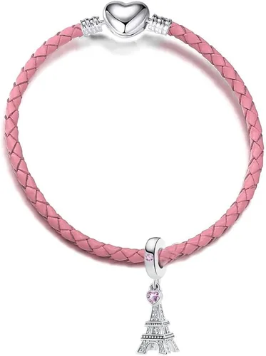 Vista 4 de NanMuc Abalorios para pasaporte de la Torre Eiffel para vacaciones, con diseño de globo de avión, taza de café, maleta, compatible con pulsera