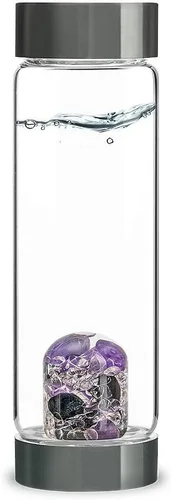 Vista 17 de VitaJuwel ViA AMERICAN DREAM Botella de agua de cristal con oro de 24k · Jaspe rojo · Ópalo blanco · Lapislázuli azul · Cuarzo transparente