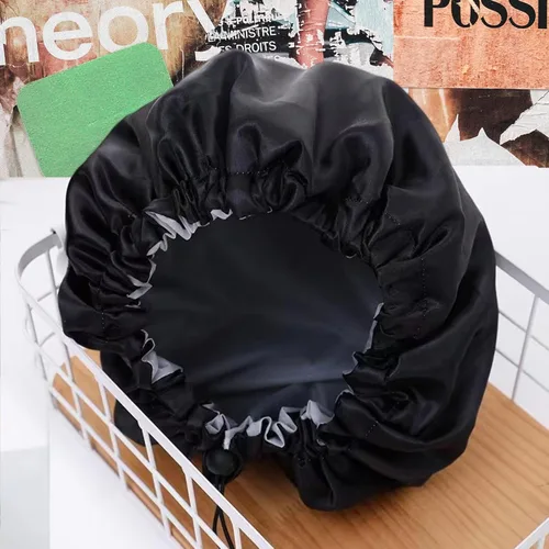 Vista 6 de Gorros de ducha para mujer, extra grande, ajustable, impermeable, reutilizable, gorro de ducha para mujeres y niñas, cabello largo y grueso, gorros