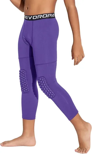 Vista 21 de DEVOROPA Youth Boys' Compression Pants with Knee Pads 3/4 Basketball Athletic Tights Quick Dry Sports Workout Leggings Negro