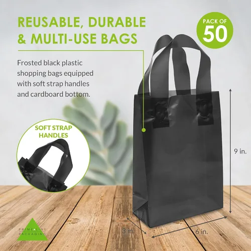 Vista 4 de Prime Line Packaging - Bolsas de plástico negras con asas, 6 x 3 x 9
