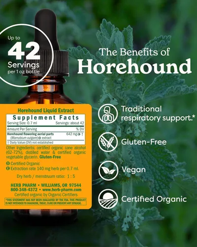 Vista 2 de Herb Pharm Gotas de extracto líquido Horehound para soporte del sistema respiratorio, 1 onza