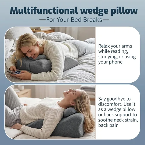 Vista 2 de Almohada de cuña ergonómica prona, almohada de cama de espuma de memoria multifuncional, almohada de lectura, ideal para descansos en la cama
