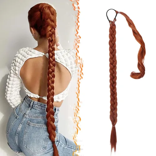 Vista 63 de Barsdar Extensión de 26 Pulgadas de Cola de Caballo Trenzada Larga con Banda Elástica - Extensiones de Cabello en Cola de Caballo Recta y Elegante