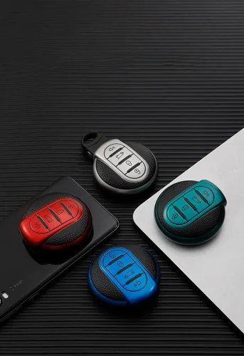 Vista 7 de SANRILY Funda de cuero para llave Mini Key Case Shell Key Holder con llavero, Azul