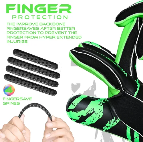 Vista 3 de WESTWOOD FOX Guantes de portero Guantes de portero de fútbol con protección para los dedos para niños, jóvenes, adultos, agarre pesado en la palma