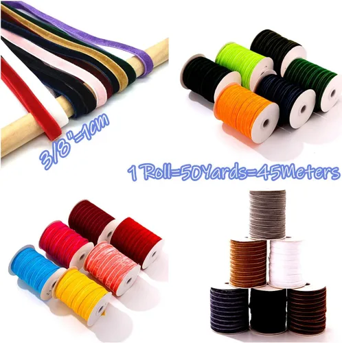 Vista 2 de Cinta de terciopelo negro de 50 yardas de 3/8 pulgadas, cinta vintage para envolver regalos, cintas para manualidades, cinta fina, adornos de tela