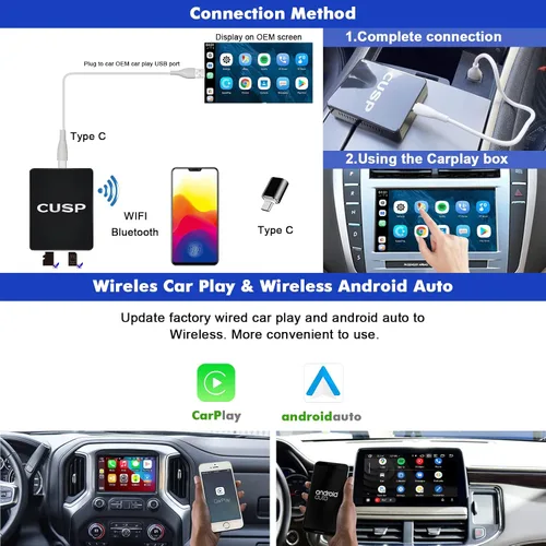 Vista 3 de CUSP CarPlay AI Box para automóviles con cable CarPlay OEM, 4G LTE inalámbrico CarPlay y adaptador inalámbrico Android Auto, 8-Core 4GB+64GB Android