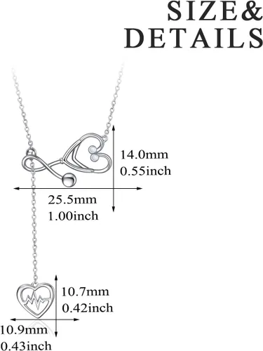 Vista 3 de Yfn Collar con dije de estetoscopio, con diseño del caduceo médico, de plata esterlina, de 18.0 pulgadas
