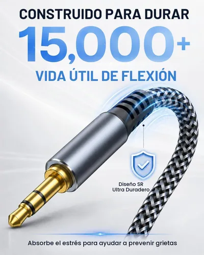 Vista 3 de Cable Auxiliar de 4 pies - Cable de Audio de 3,5 mm de Macho a Macho - Cable Auxiliar Trenzado de Nylon Jack de Estéreo (1/8") para Coche
