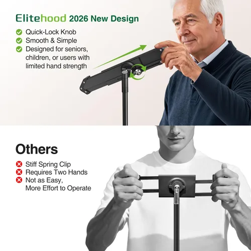 Vista 3 de elitehood Trípode de aluminio resistente para tableta, soporte de trípode ajustable para iPad con inclinación giratoria de 360 grados, soporte