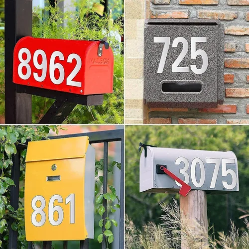 Vista 8 de Números reflectantes para buzón para exteriores – 30 calcomanías impermeables para números de buzón, grandes de 3 pulgadas, autoadhesivos, números
