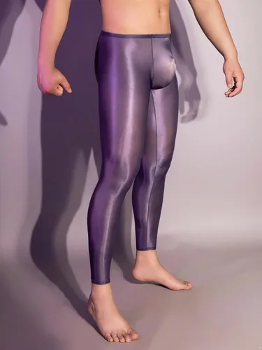 Vista 2 de Leggings transparentes de seda de hielo para hombre, ropa interior brillante, pantalones convexos
