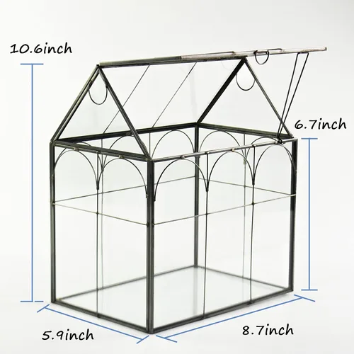 Vista 6 de Vidrio de terrario para invernadero de plantas grandes y altas con tapa, 8.7 x 5.9 x 10.6 pulgadas, kit de terrario de cactus suculentos