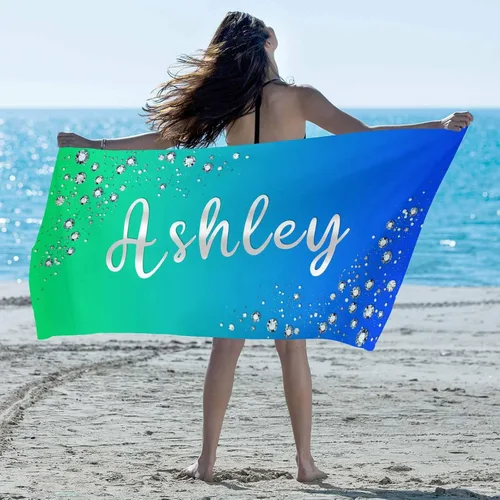 Vista 31 de Artsadd Toalla de playa personalizada con nombre, toallas de playa personalizadas con puntos azules y flores, toallas de playa con nombre